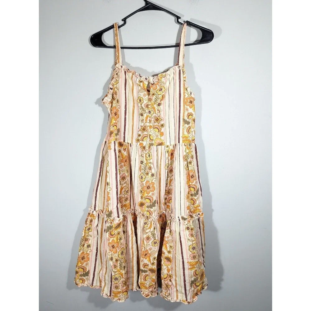 MPR Fashion Vintage Style Orange Floral Print Boho Sleeveless Dress Women Size S - Picture 1 of 7
